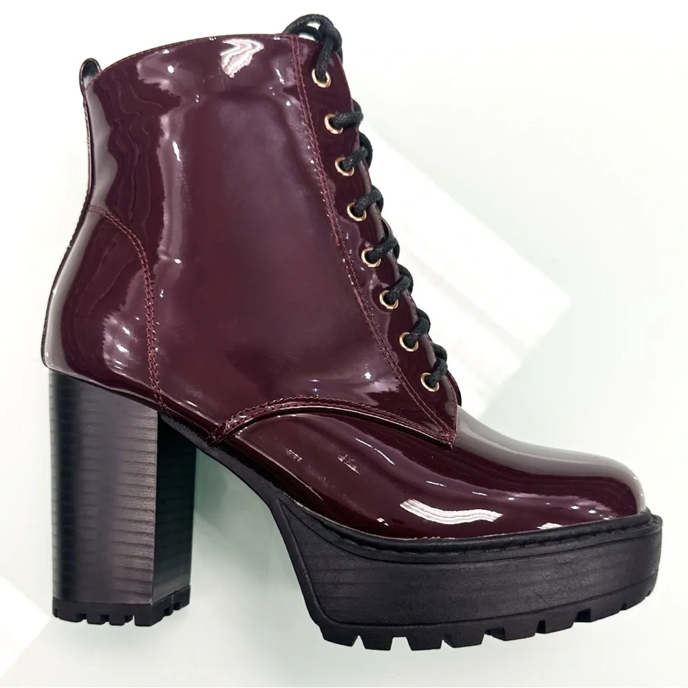 Burgandy Lace Up Boots - Picture 2 of 3